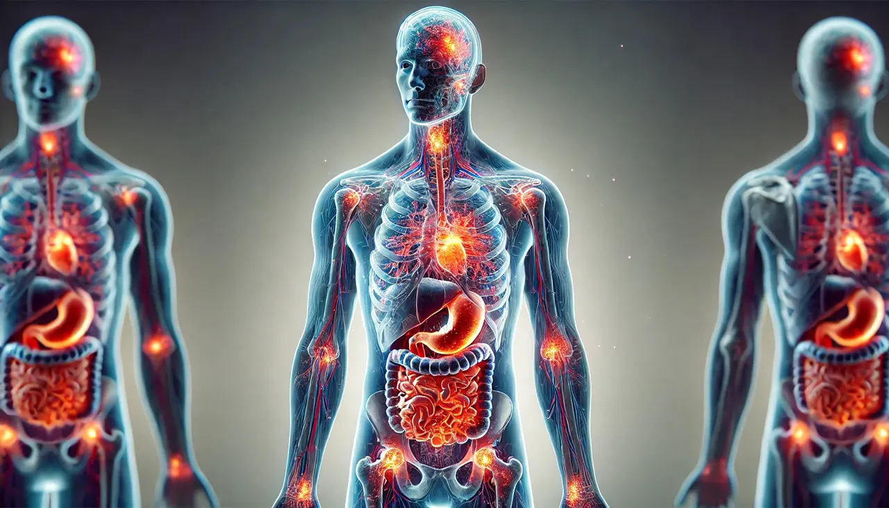 Transparent human body with inflammation around body organs