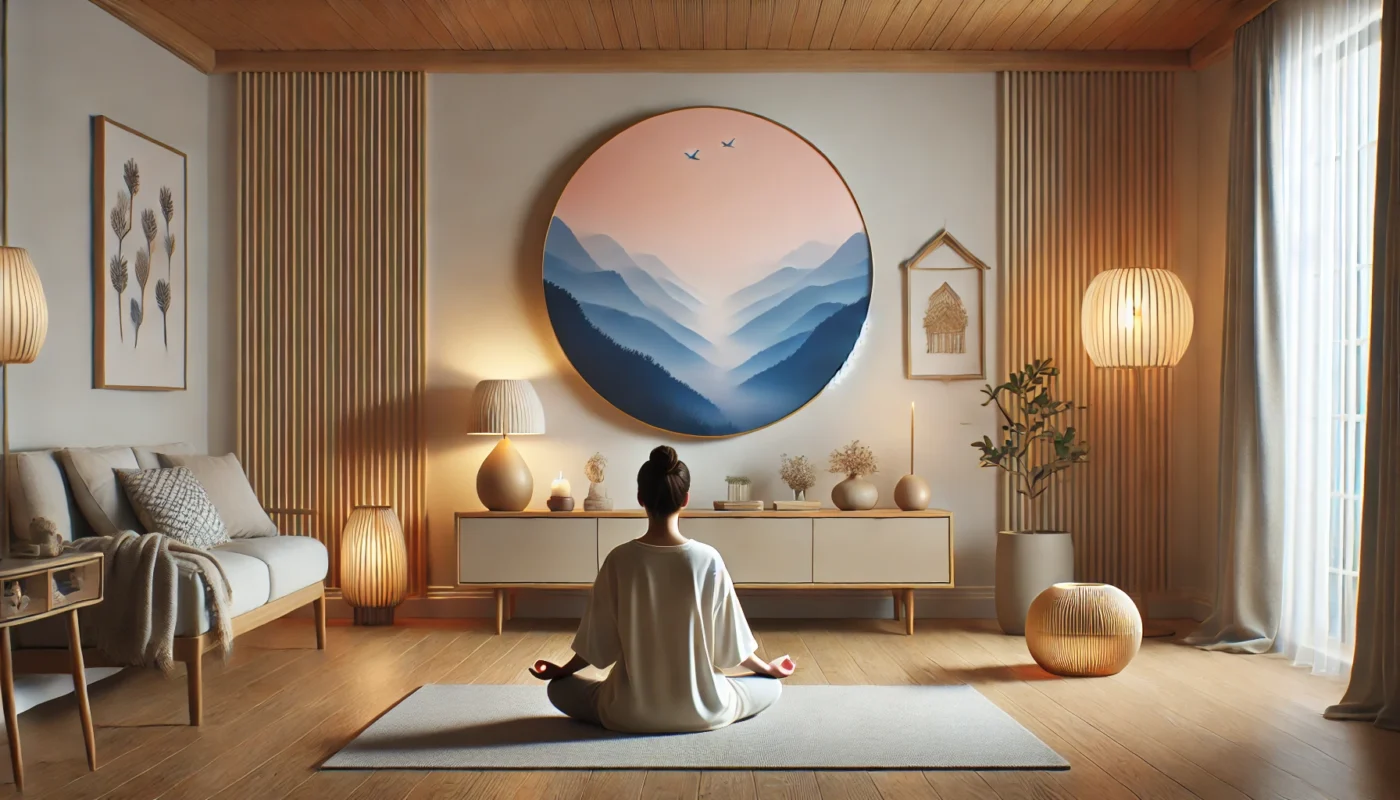 A peaceful indoor setting with a person practicing the 4-7-8 breathing technique in a meditative pose, highlighting focus and relaxation. This emphasizes the importance of breathing exercises.