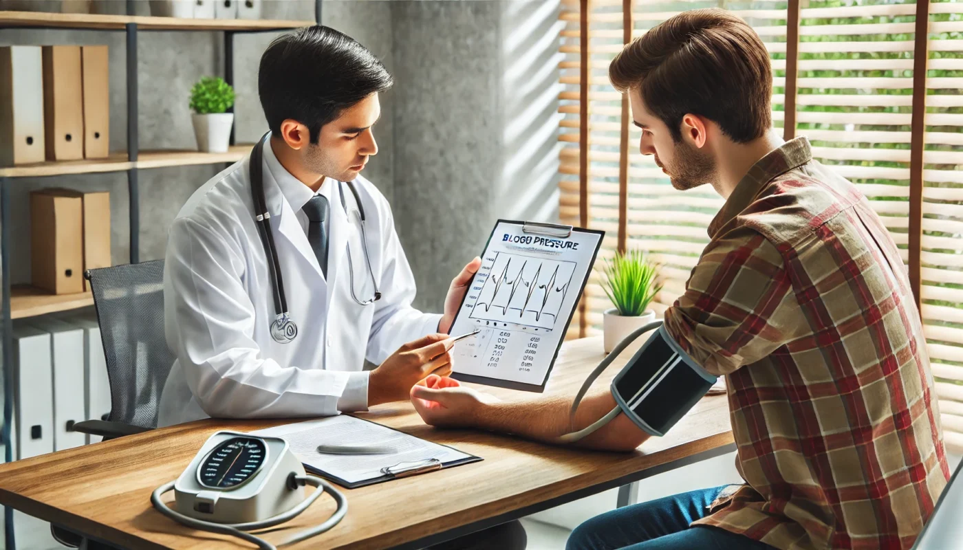 A person consulting with a doctor about their blood pressure trends, emphasizing professional guidance in detecting and managing early signs of hypertension.