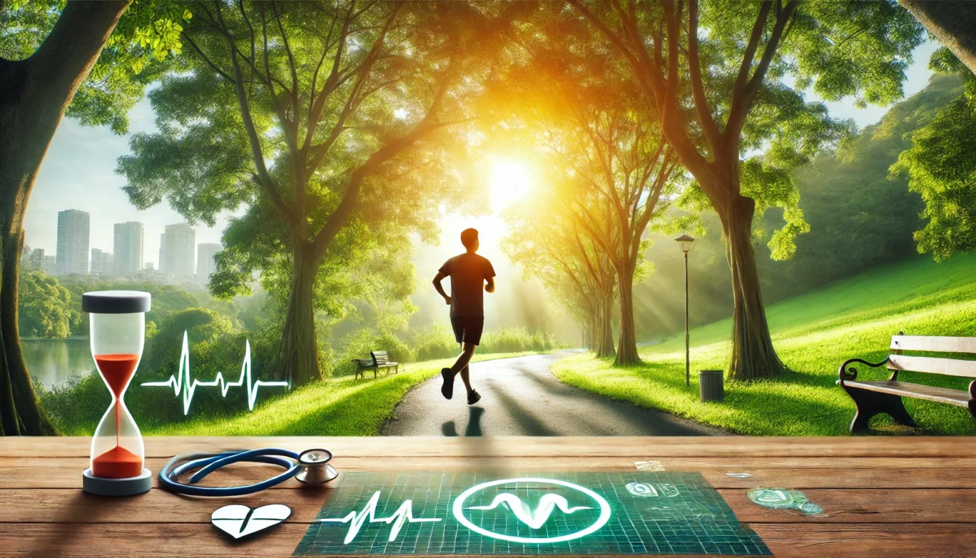 Person jogging on a park trail surrounded by greenery, representing physical activity as a strategy for management and emotional eating.