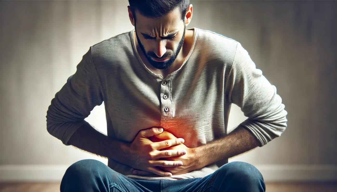 Man suffering from severe pain due to digestive discomfort