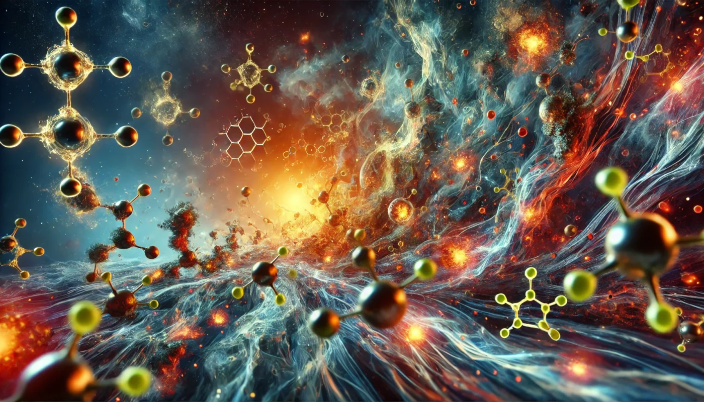 An artistic and conceptual representation of oxidative stress and its impact on cellular structures, highlighting the interaction between reactive oxygen species and damaged cells. The imagery features glowing molecular shapes and damaged cellular membranes in a dynamic and visually striking landscape, symbolizing the shared pathway between hypertension and cancer.