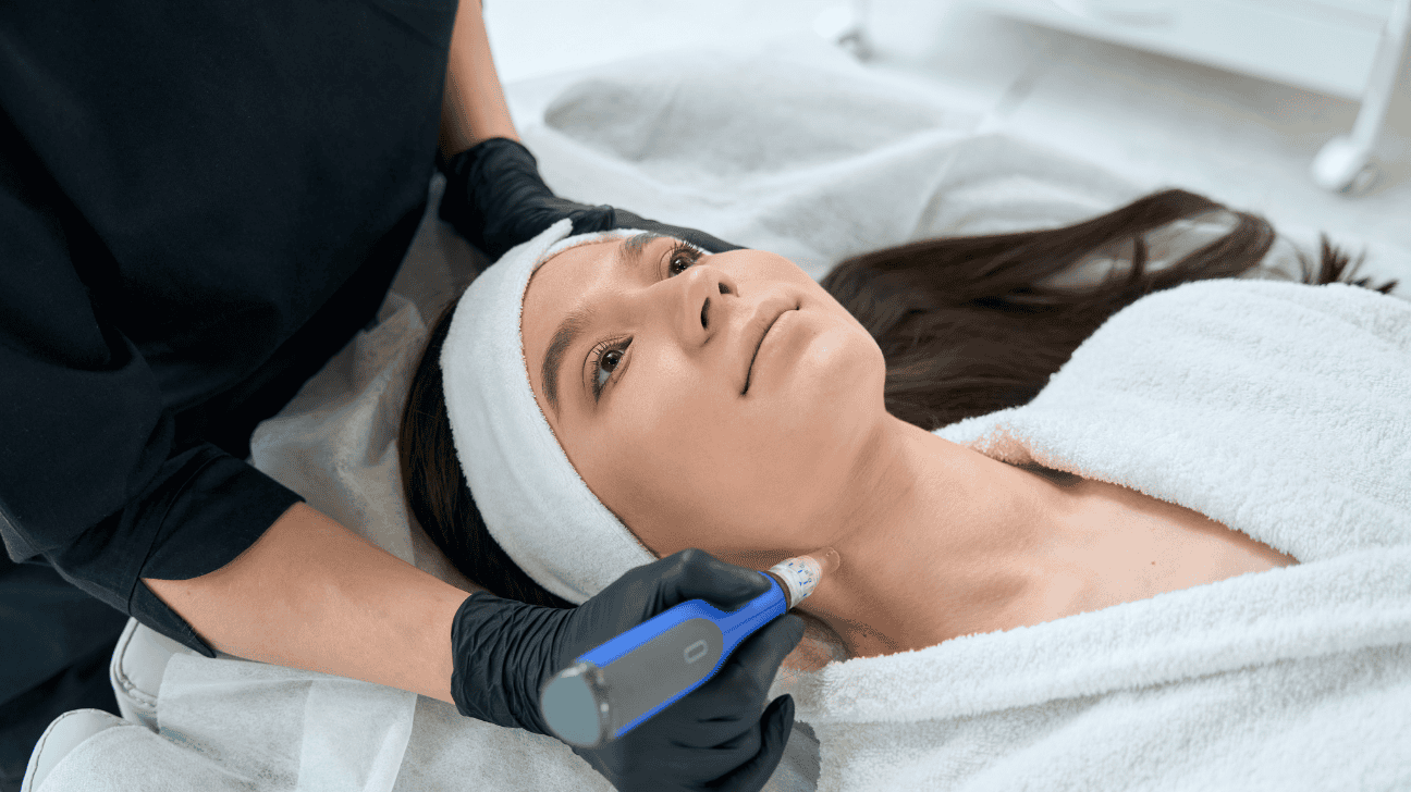 nurse holding a device for Laser resurfacing for healthy skin of a woman