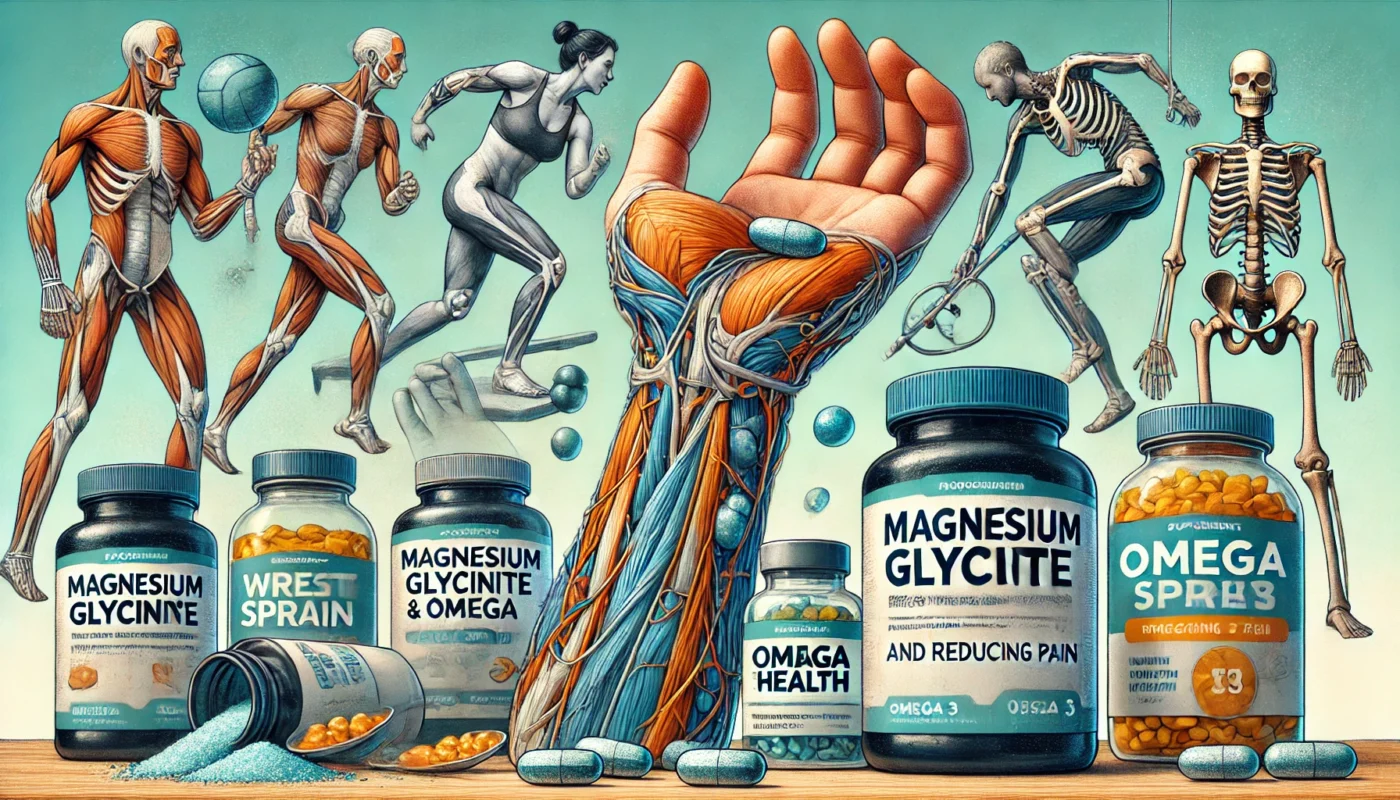  Magnesium Glycinate and Omega 3 supplements for wrist sprain recovery. 