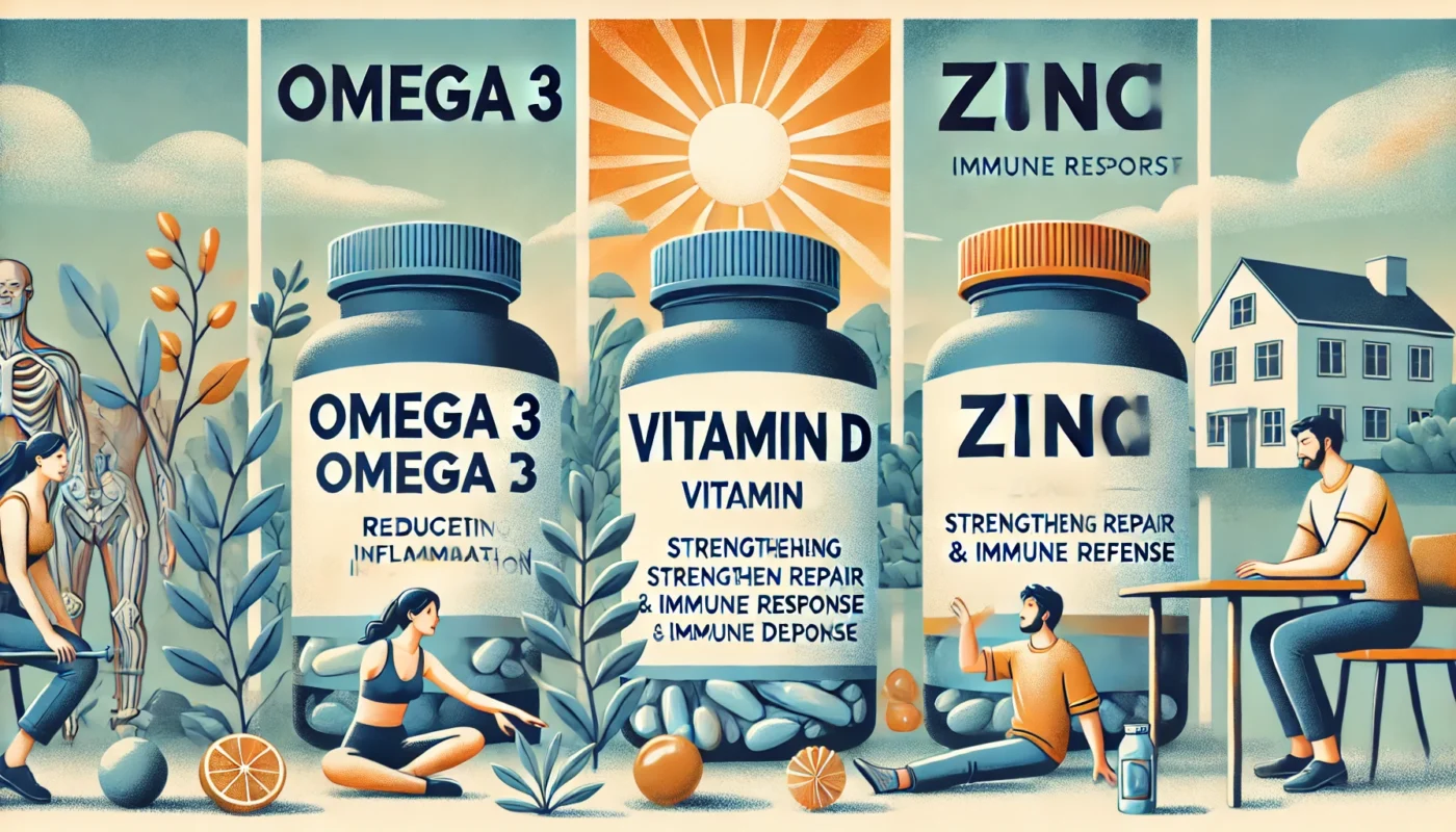 Omega 3, Vitamin D, and Zinc supplements to support recovery from Tuberculosis.