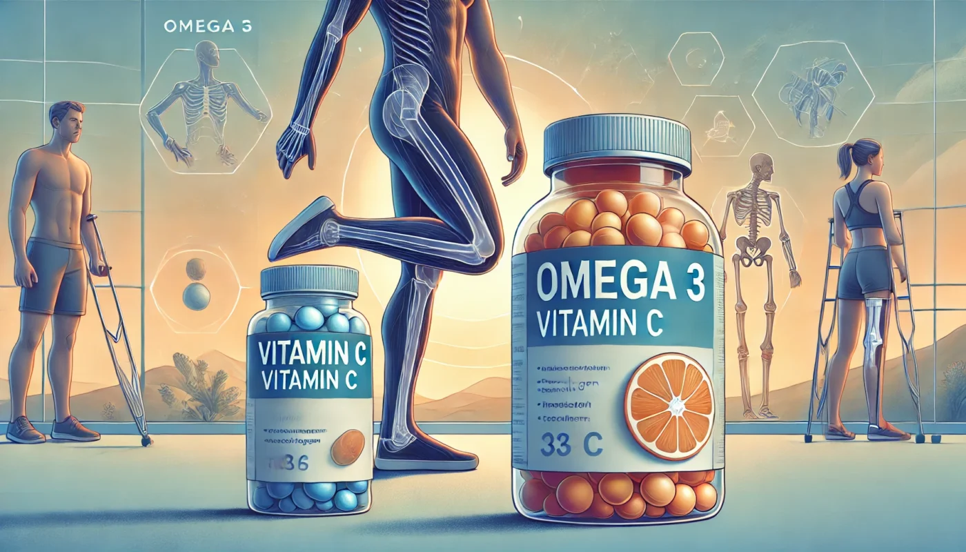 Omega 3 and Vitamin C supplements for ankle sprain recovery. 