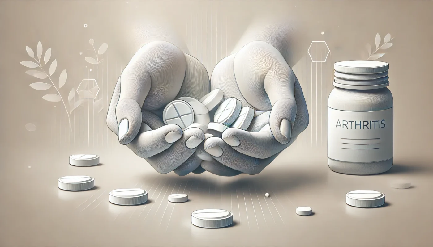 Is Tylenol good for arthritis? This is a clean, text-free widescreen illustration of a hand holding white tablets, symbolizing medication for arthritis pain relief, with a soft focus on the hand and tablets against a neutral background.