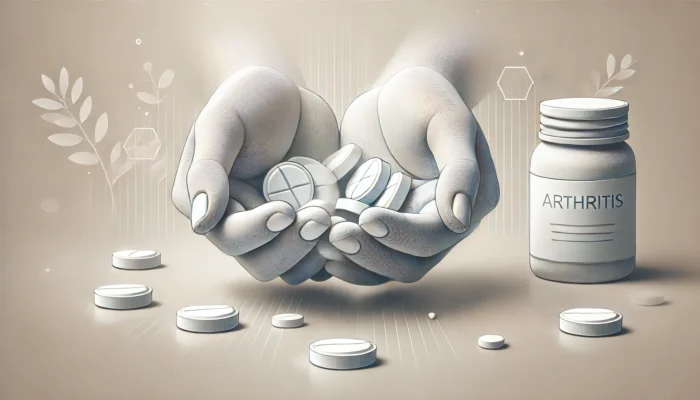 Is Tylenol good for arthritis? This is a clean, text-free widescreen illustration of a hand holding white tablets, symbolizing medication for arthritis pain relief, with a soft focus on the hand and tablets against a neutral background.