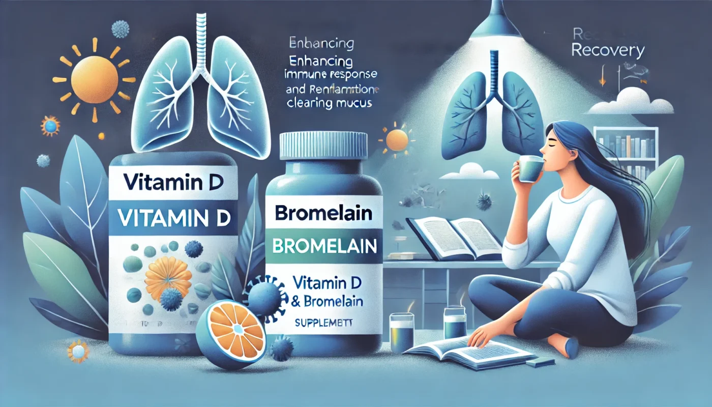 Vitamin D and Bromelain supplements to support recovery from pneumonia.