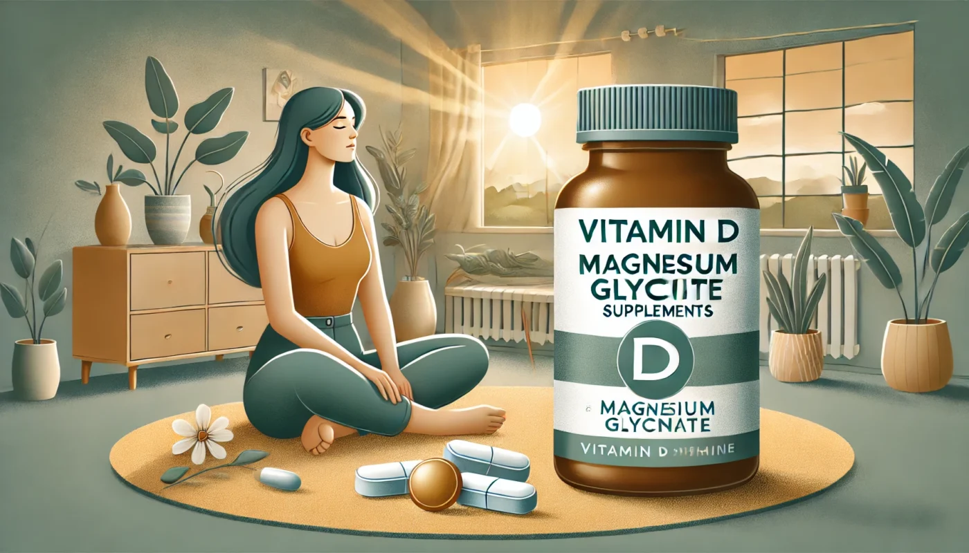 Vitamin D and Magnesium Glycinate supplements for managing Dysmenorrhea.