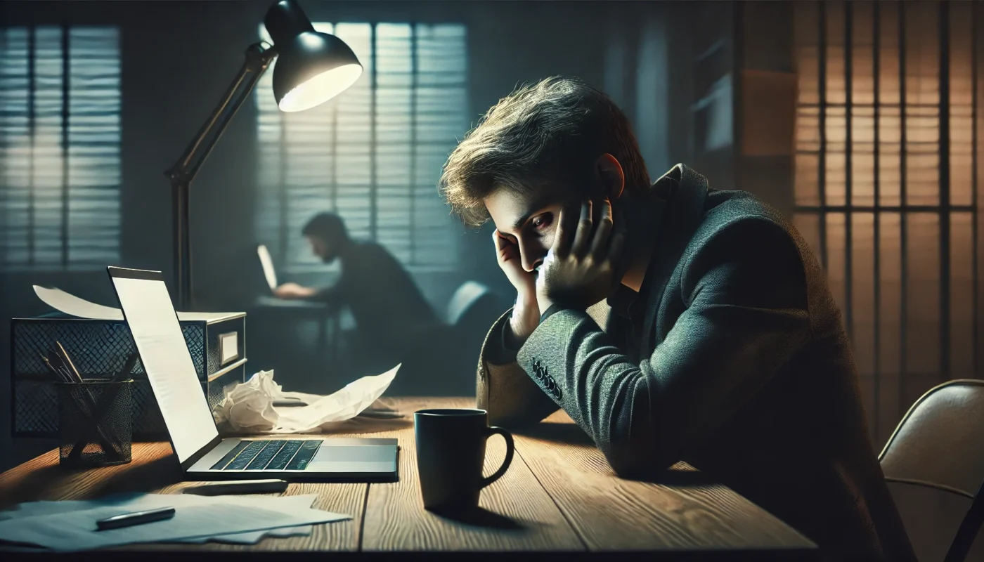 a person sitting alone in a dimly lit room