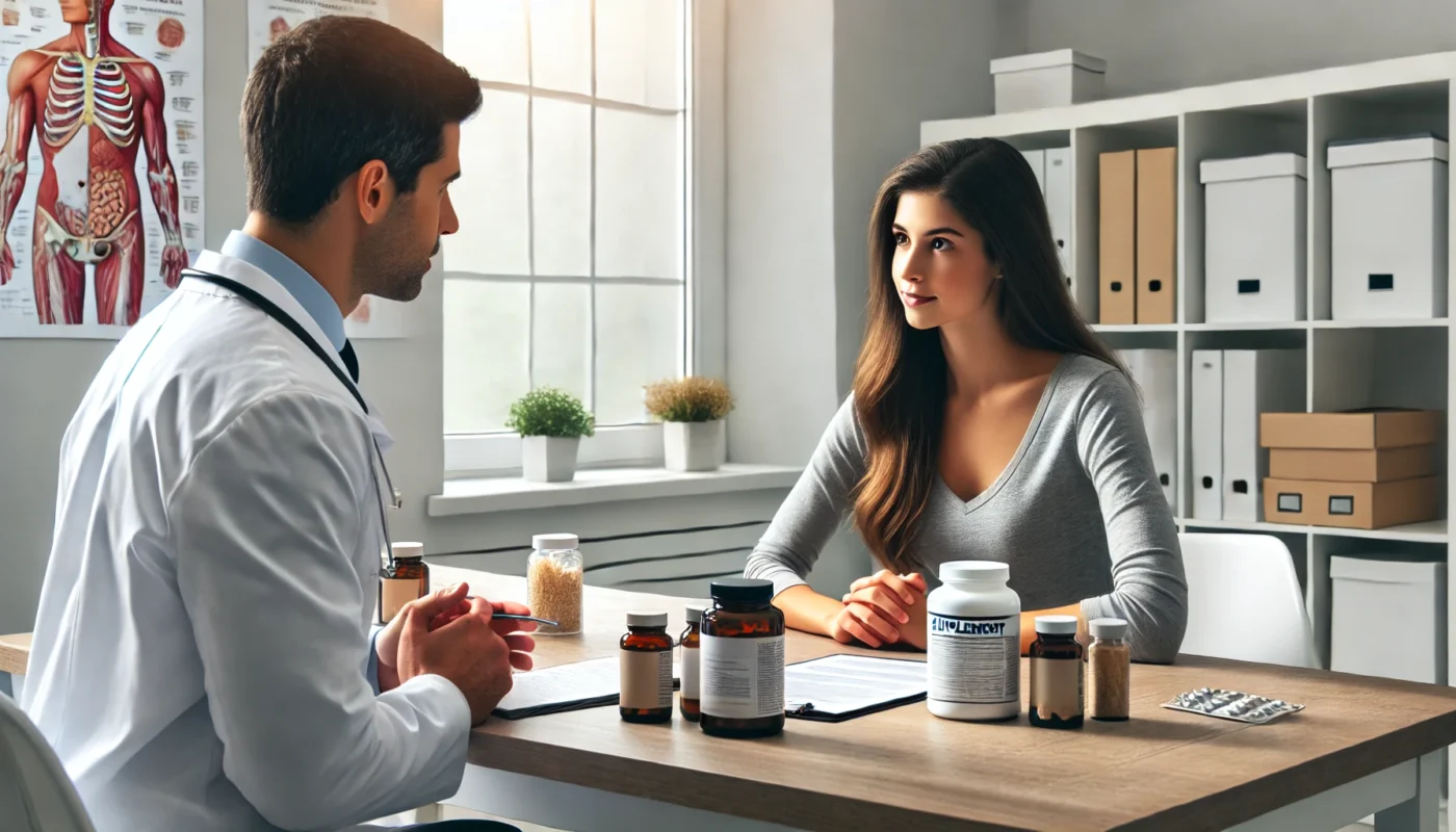 a woman consulting with a doctor about taking supplements