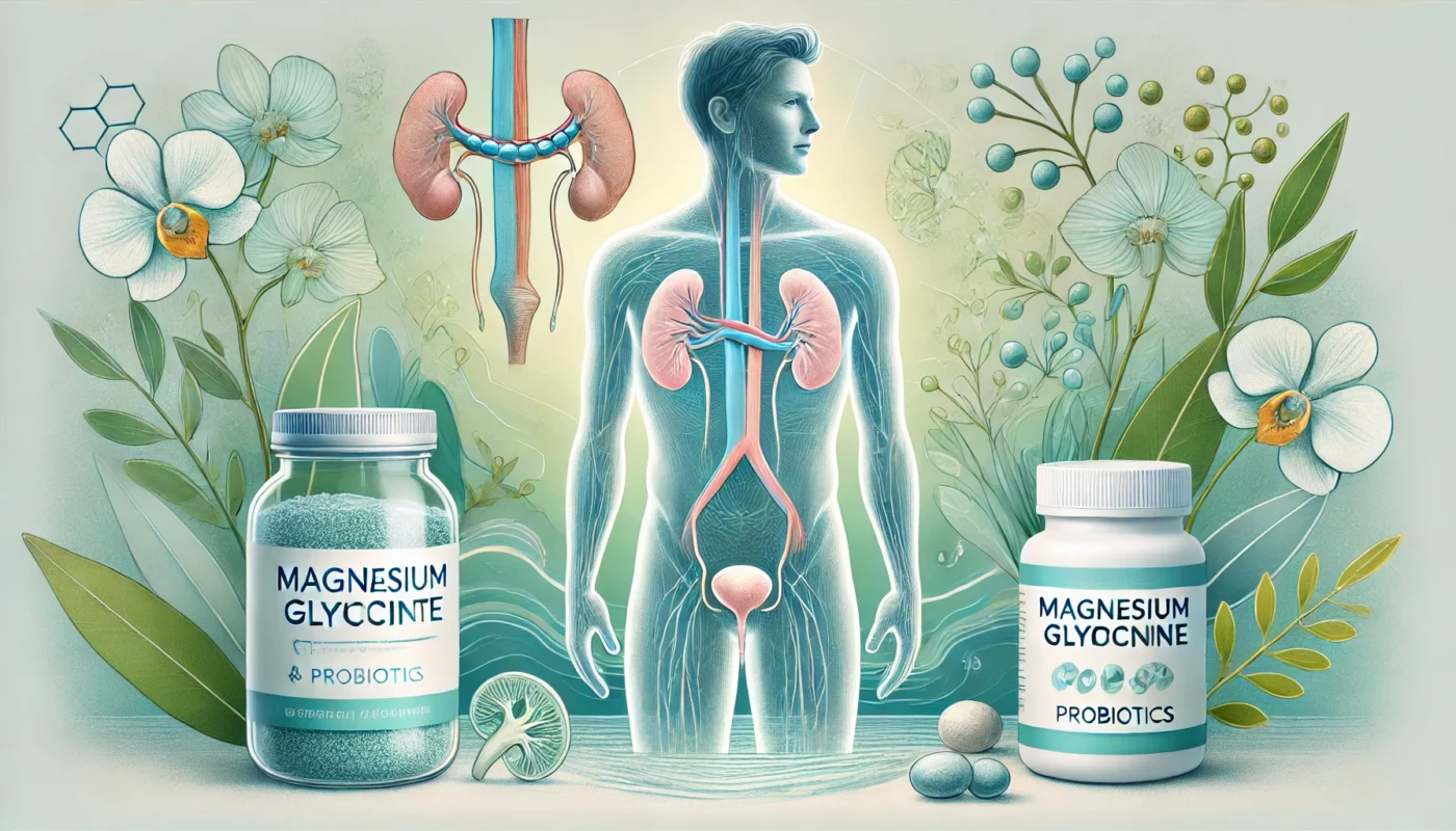 magnesium glycinate and probiotics for  a healthy and balanced urinary system. 