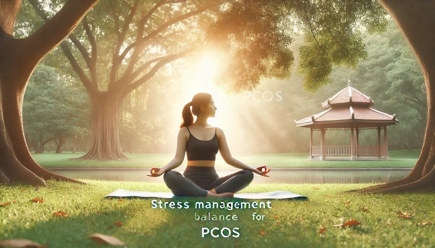 A woman practicing yoga to manage stress and naturally improve progesterone levels during PCOS.