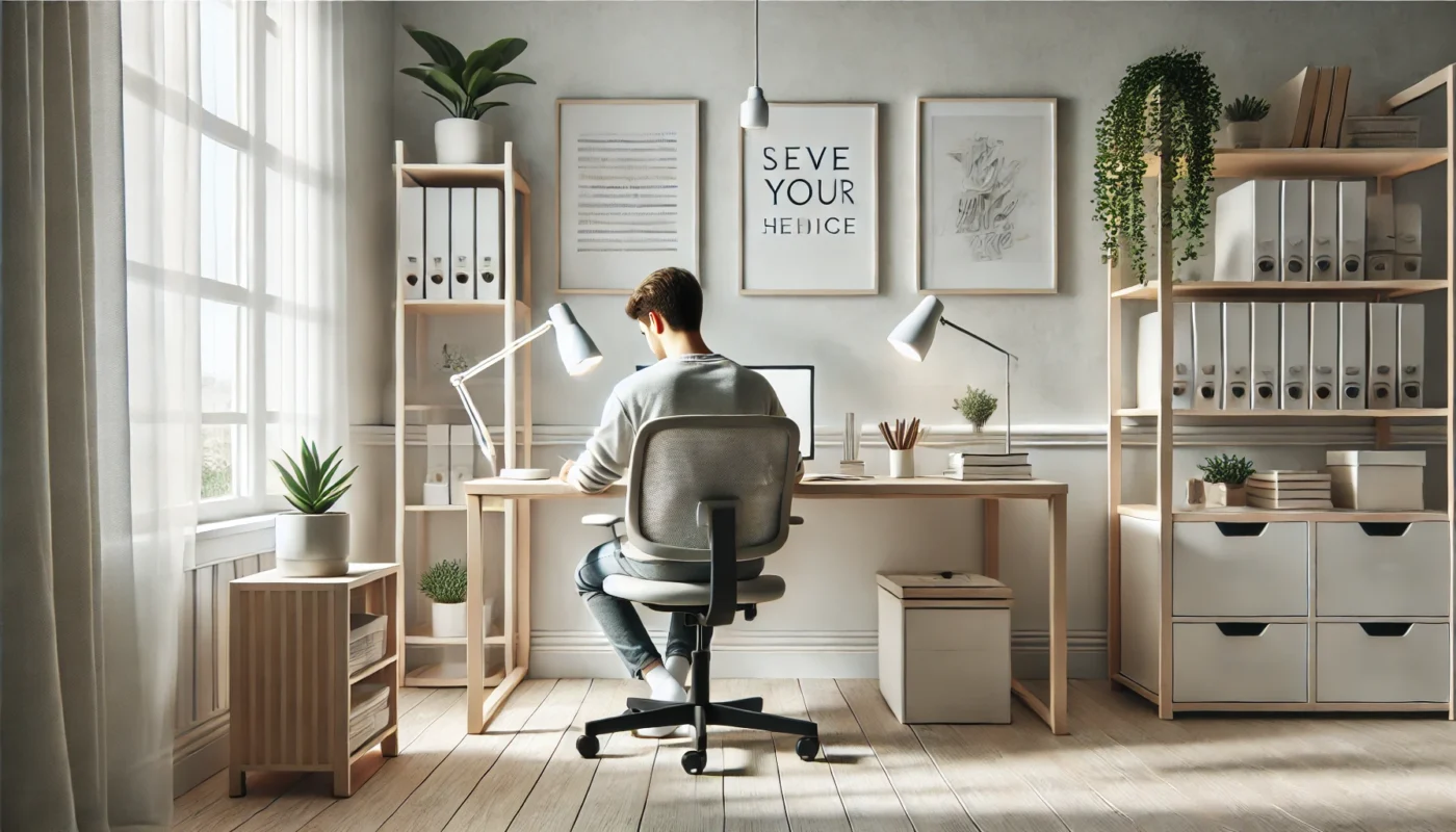 A clean and organized study space designed to improve concentration with minimal distractions and ergonomic furniture