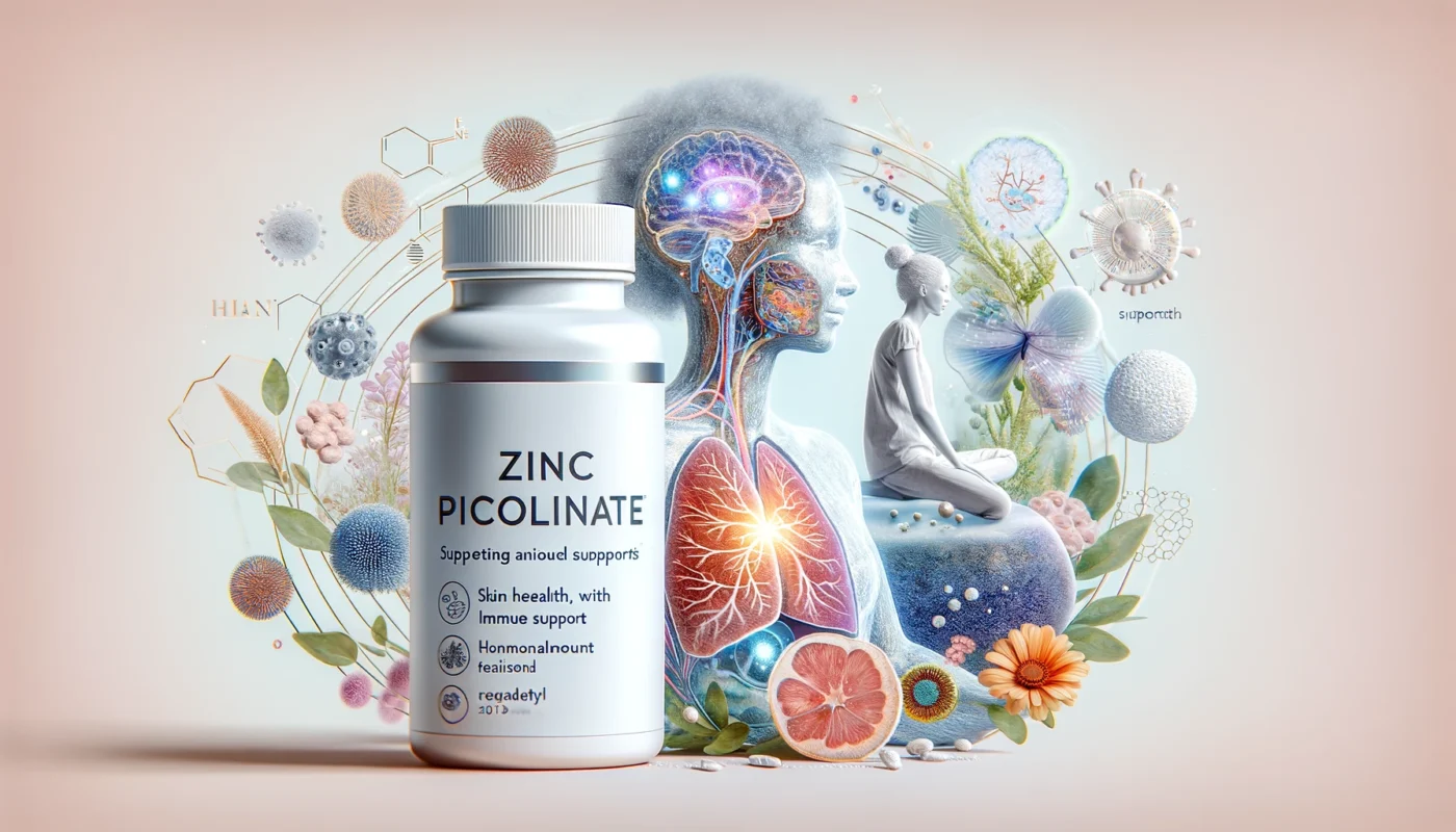 zinc picolinate supplements for women's health featuring a transparent human body of a woman,