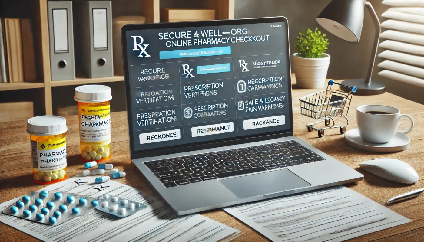 on a laptop screen, showing prescription verification steps and regulatory compliance warnings.