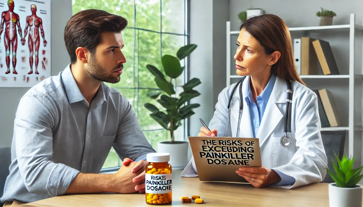 A close-up of a person's hand holding multiple painkiller pills, symbolizing the dangers of overuse and potential overdose.