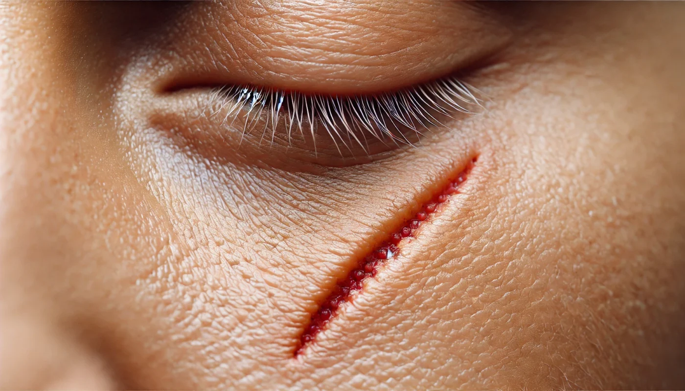 Healing Surgical Incision Without Packing
ALT Text: A close-up of a healing surgical incision that does not require packing, showing smooth, intact skin with minimal redness and proper wound closure.