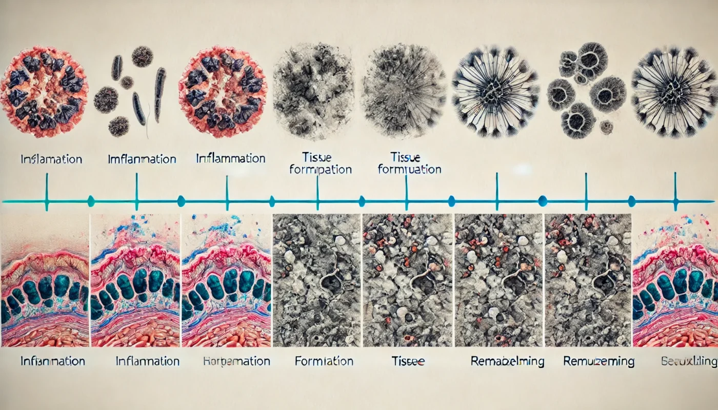 Timeline of Scar Healing Phases
ALT Text: A visual timeline illustrating multiple phases of scar healing, including inflammation, tissue formation, and remodeling, highlighting the gradual fading of the scar.