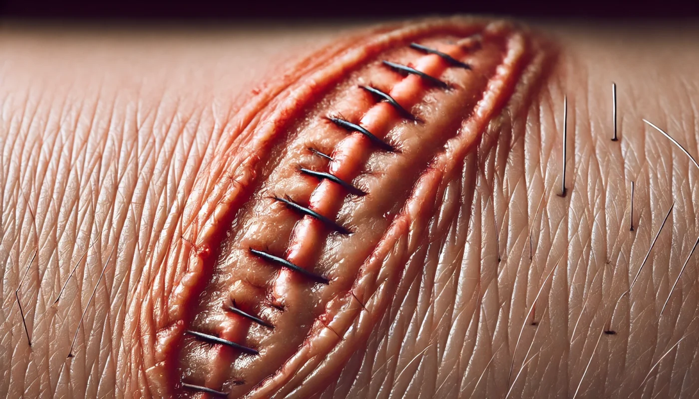 Close-Up of Stitched Skin Healing
ALT Text: A close-up view of stitched skin healing over time, highlighting reduced swelling, tissue regeneration, and scar formation in progressive stages.