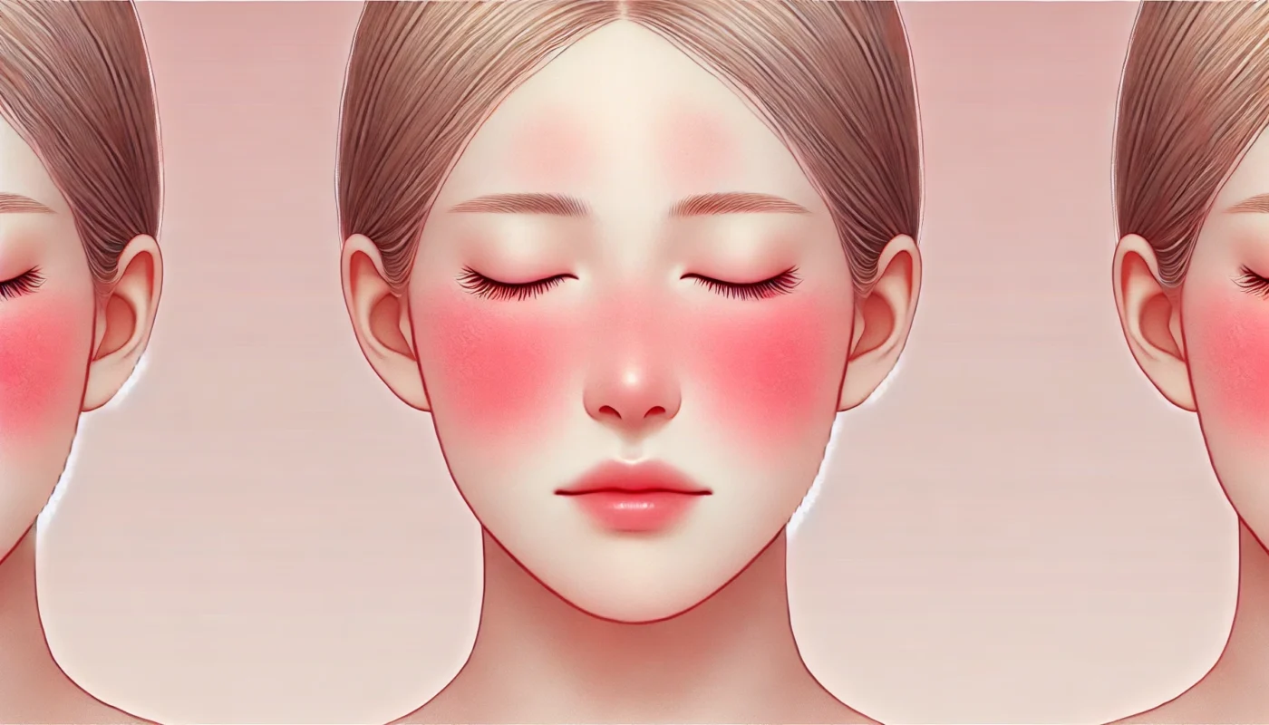 A gentle medical illustration showing mild facial inflammation with subtle redness and irritation, using a pastel color palette and smooth textures for a soothing effect