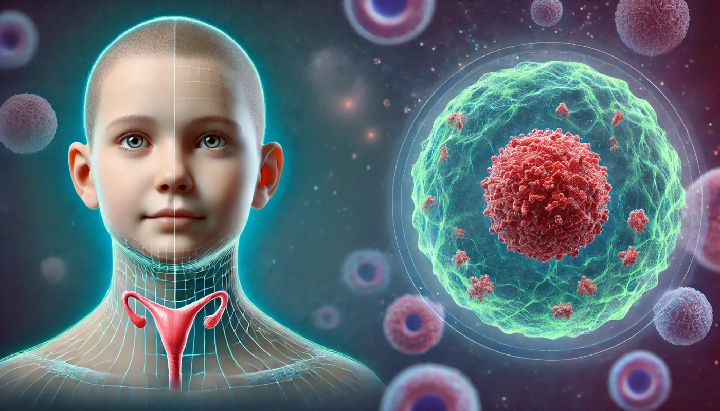 A scientific visualization showing the thymus gland shrinking with age, transitioning from a youthful, active state on the left to a reduced, less functional state on the right. Subtle immune cell graphics in the background emphasize the impact of thymic involution on immune function.